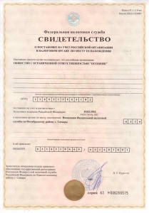 Свидетельство о постановке на учет российской организации в налоговом органе